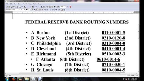 There are 12 Federal Reserve Banks throughout the US that service a geographic areadistrict). . Federal reserve routing numbers